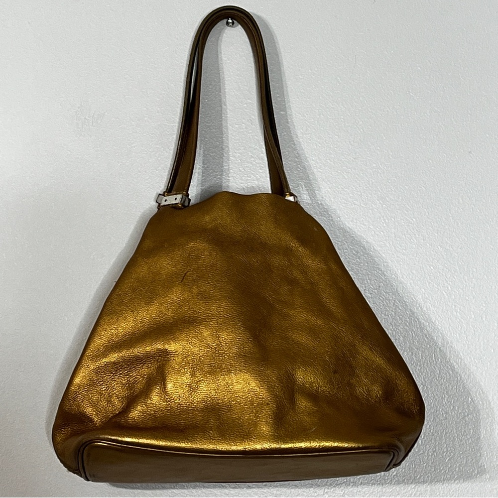 Michael Kor Gold Leather Handbag with Keychain Magnetic  Closures